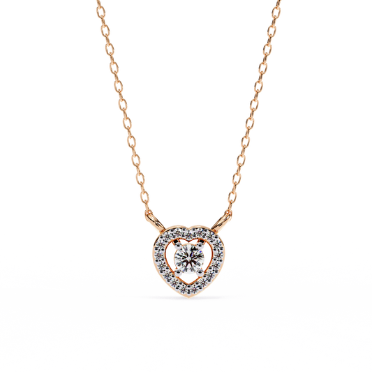 The Eternal Radiance: Diamond Heart Halo Pendant in Yellow Gold- 0.17 Ct