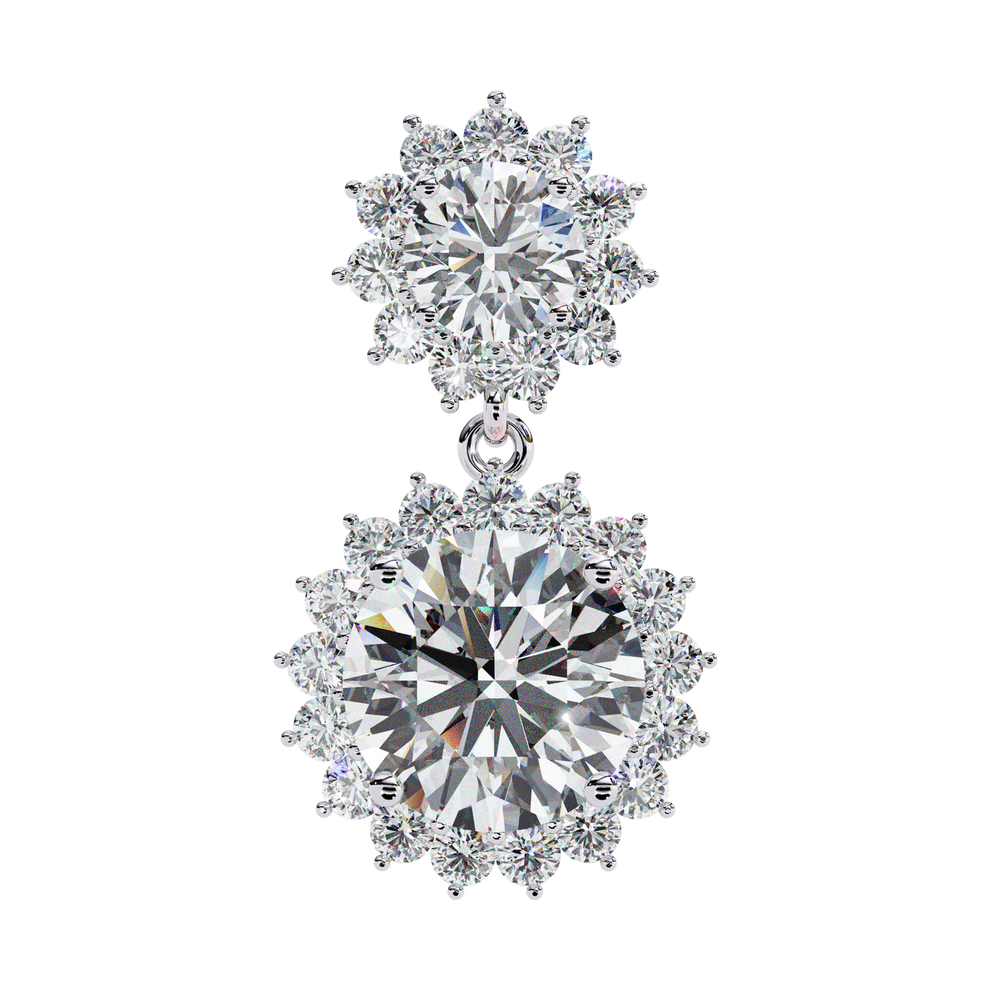 Double Halo Diamond Cluster Drop Earrings in Gold- 1.37 Ct