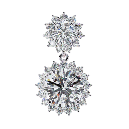 Double Halo Diamond Cluster Drop Earrings in Gold- 1.37 Ct