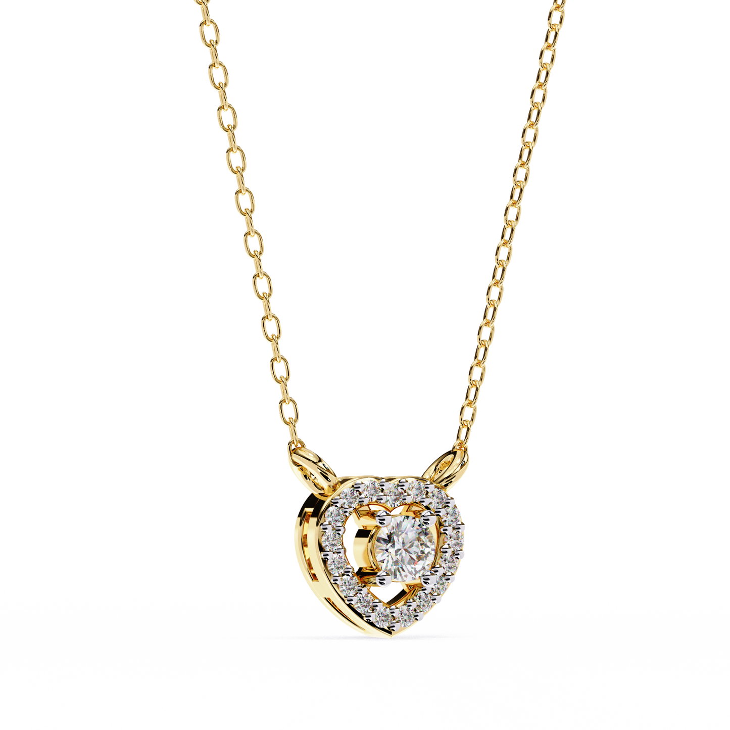 The Eternal Radiance: Diamond Heart Halo Pendant in Yellow Gold- 0.17 Ct