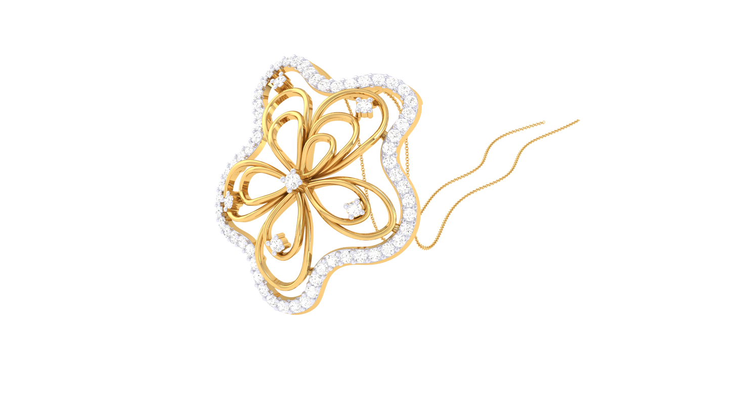 Four-Petal Bloom Pendant - 0.44 Ct Brilliant Cut Diamonds In Gold