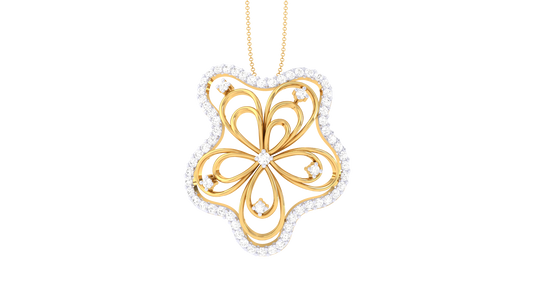 Four-Petal Bloom Pendant - 0.44 Ct Brilliant Cut Diamonds In Gold