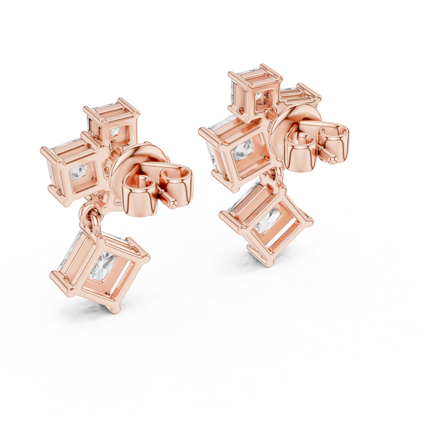 2.86 CTW The Geometric Princess Cut Diamond Cluster Drops Earrings in Gold