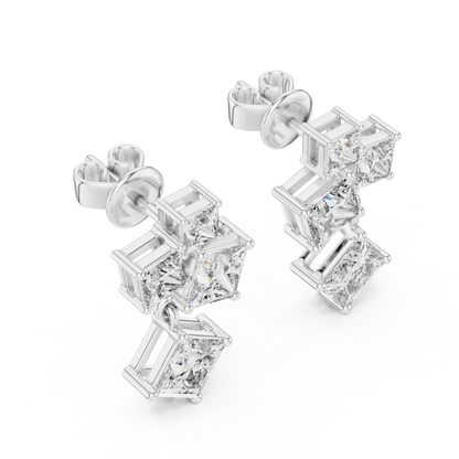 2.86 CTW The Geometric Princess Cut Diamond Cluster Drops Earrings in Gold