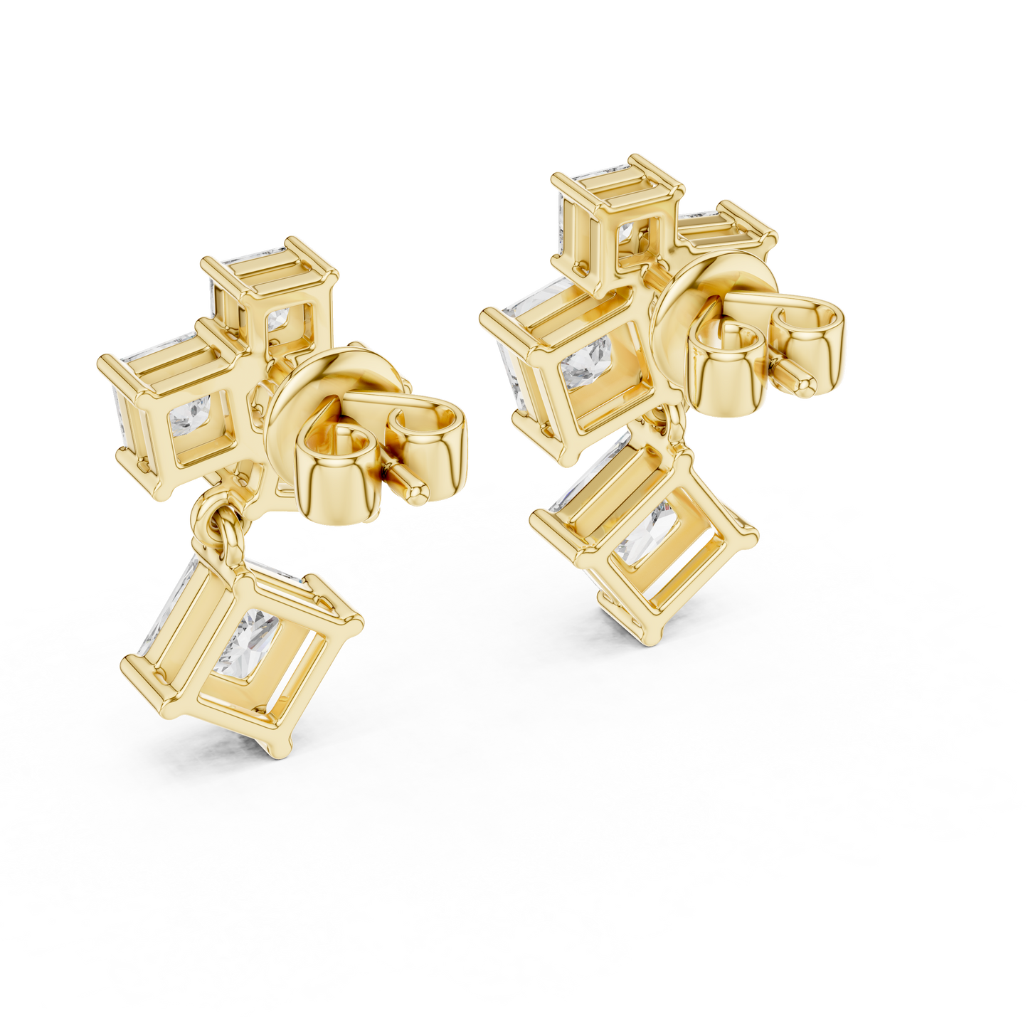 2.86 CTW The Geometric Princess Cut Diamond Cluster Drops Earrings in Gold