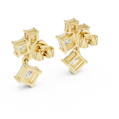 2.86 CTW The Geometric Princess Cut Diamond Cluster Drops Earrings in Gold