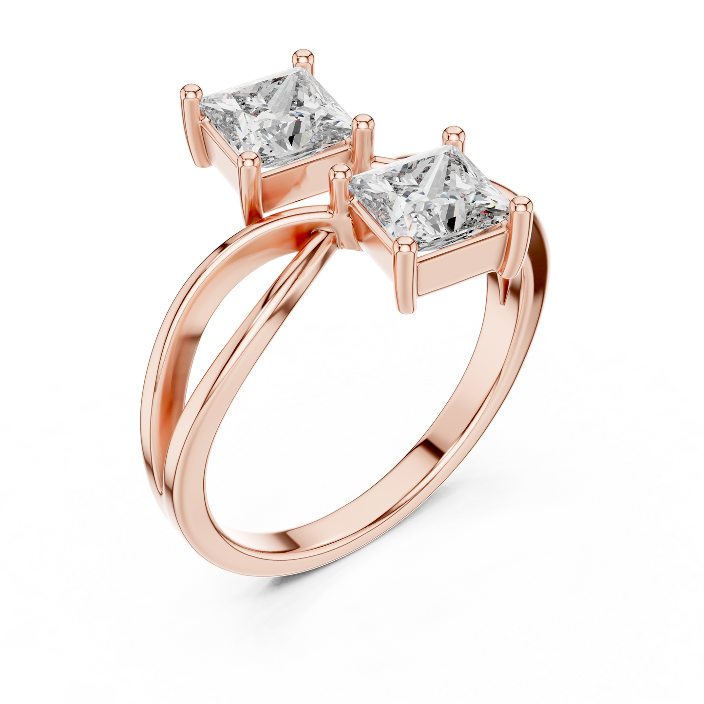 Princess Cut Two-Stone Toi et Moi Ring in White Gold
