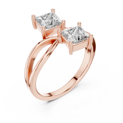 Princess Cut Two-Stone Toi et Moi Ring in White Gold