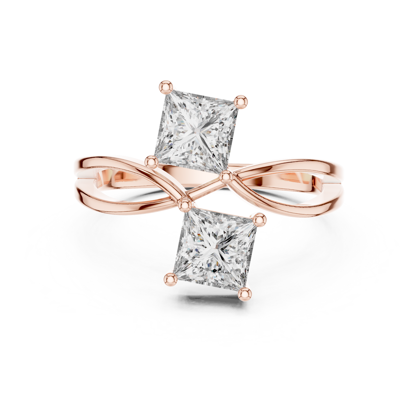 Princess Cut Two-Stone Toi et Moi Ring in White Gold