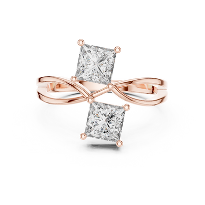 Princess Cut Two-Stone Toi et Moi Ring in White Gold