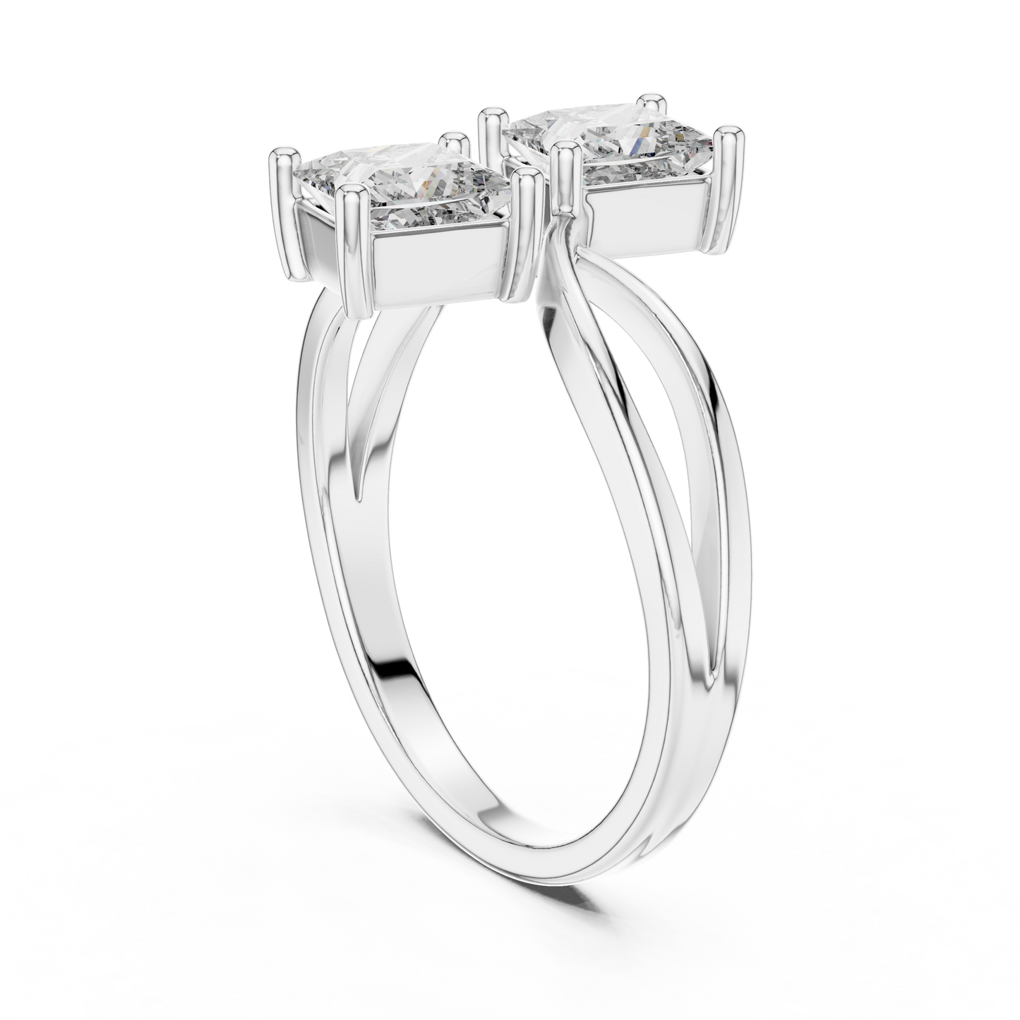 Princess Cut Two-Stone Toi et Moi Ring in White Gold