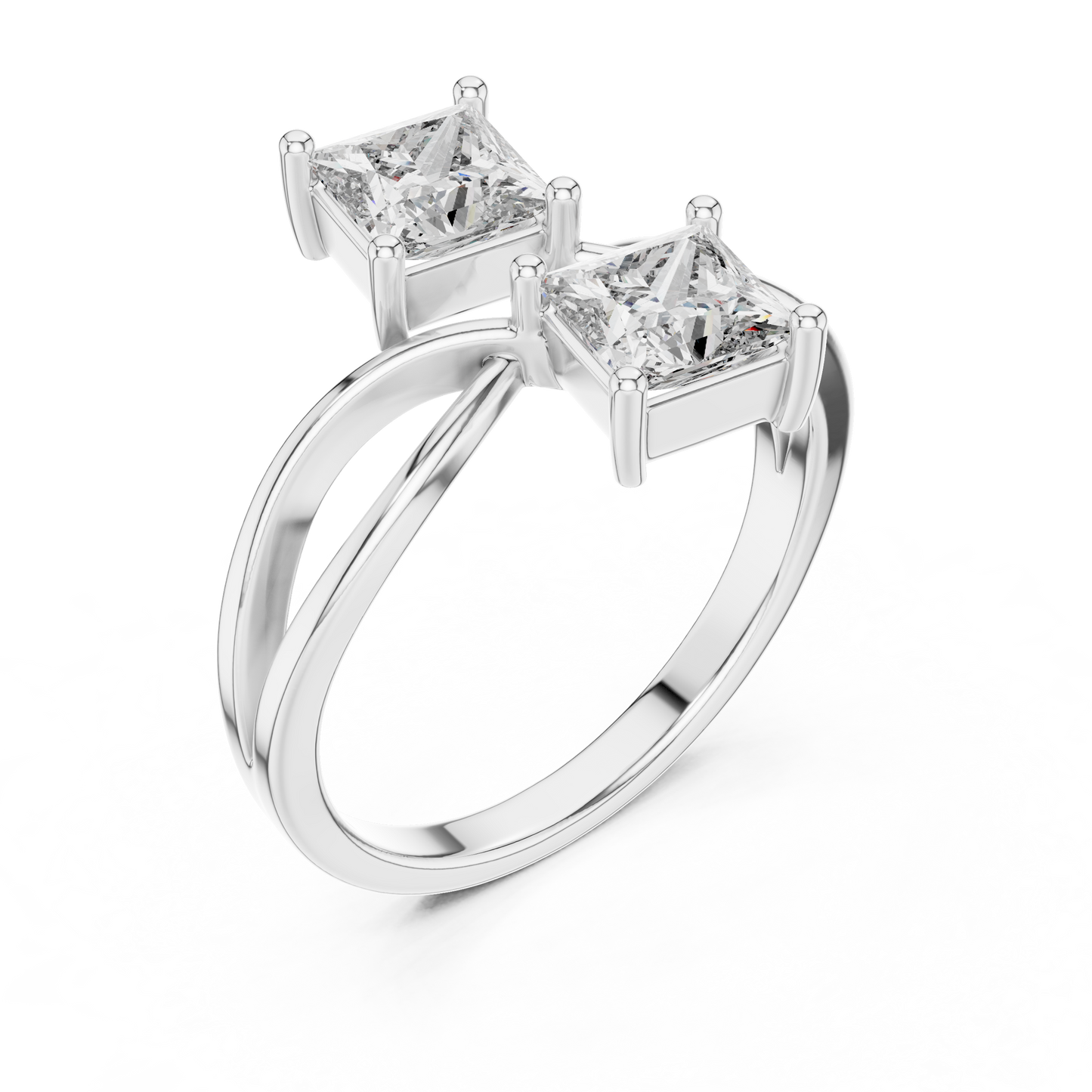 Princess Cut Two-Stone Toi et Moi Ring in White Gold