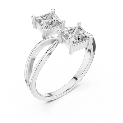 Princess Cut Two-Stone Toi et Moi Ring in White Gold