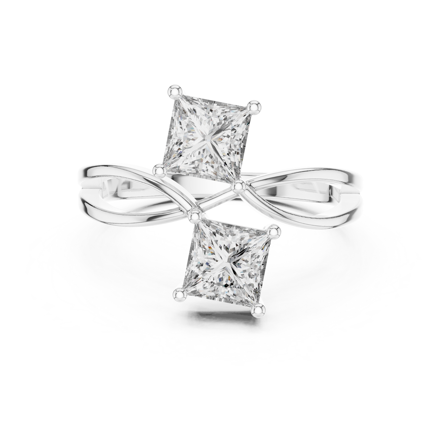 Princess Cut Two-Stone Toi et Moi Ring in White Gold