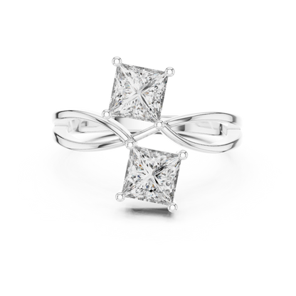 Princess Cut Two-Stone Toi et Moi Ring in White Gold