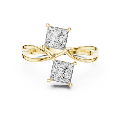 Princess Cut Two-Stone Toi et Moi Ring in White Gold
