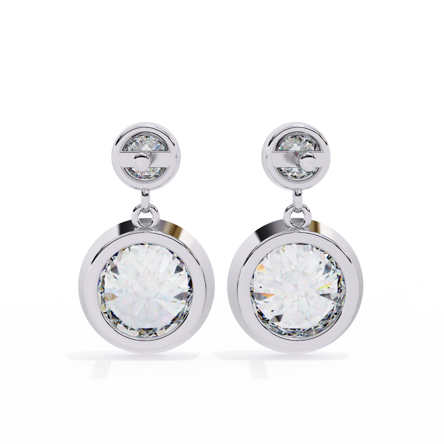 Aurora Bezel-Set Double Diamond Drop Earrings in Yellow Gold -1.83 Ct