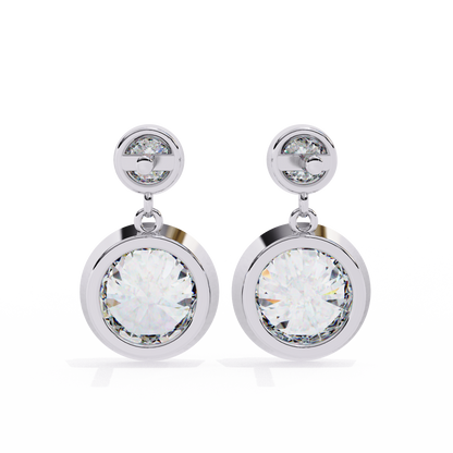 Aurora Bezel-Set Double Diamond Drop Earrings in Yellow Gold -1.83 Ct