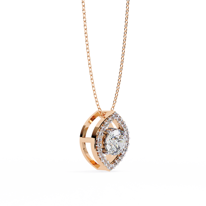 Modern Halo Solitaire Pendant in Radiant Yellow Gold- 0.56 Ct Round Diamonds