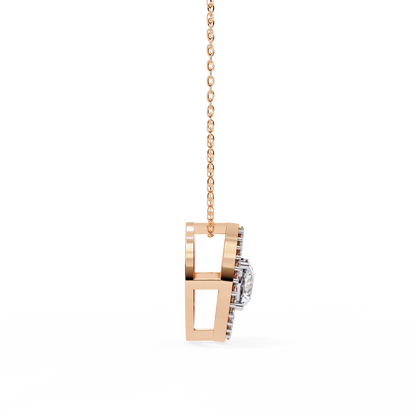 Modern Halo Solitaire Pendant in Radiant Yellow Gold- 0.56 Ct Round Diamonds