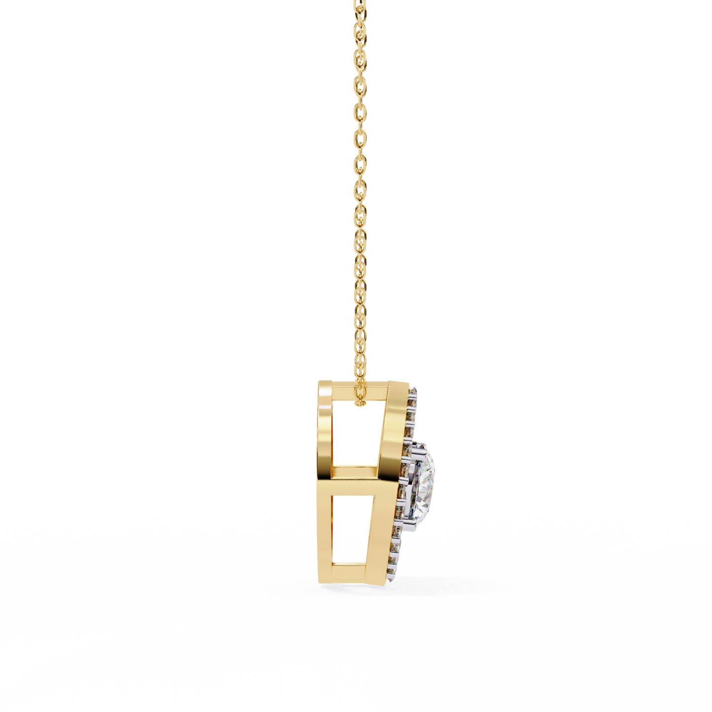 Modern Halo Solitaire Pendant in Radiant Yellow Gold- 0.56 Ct Round Diamonds