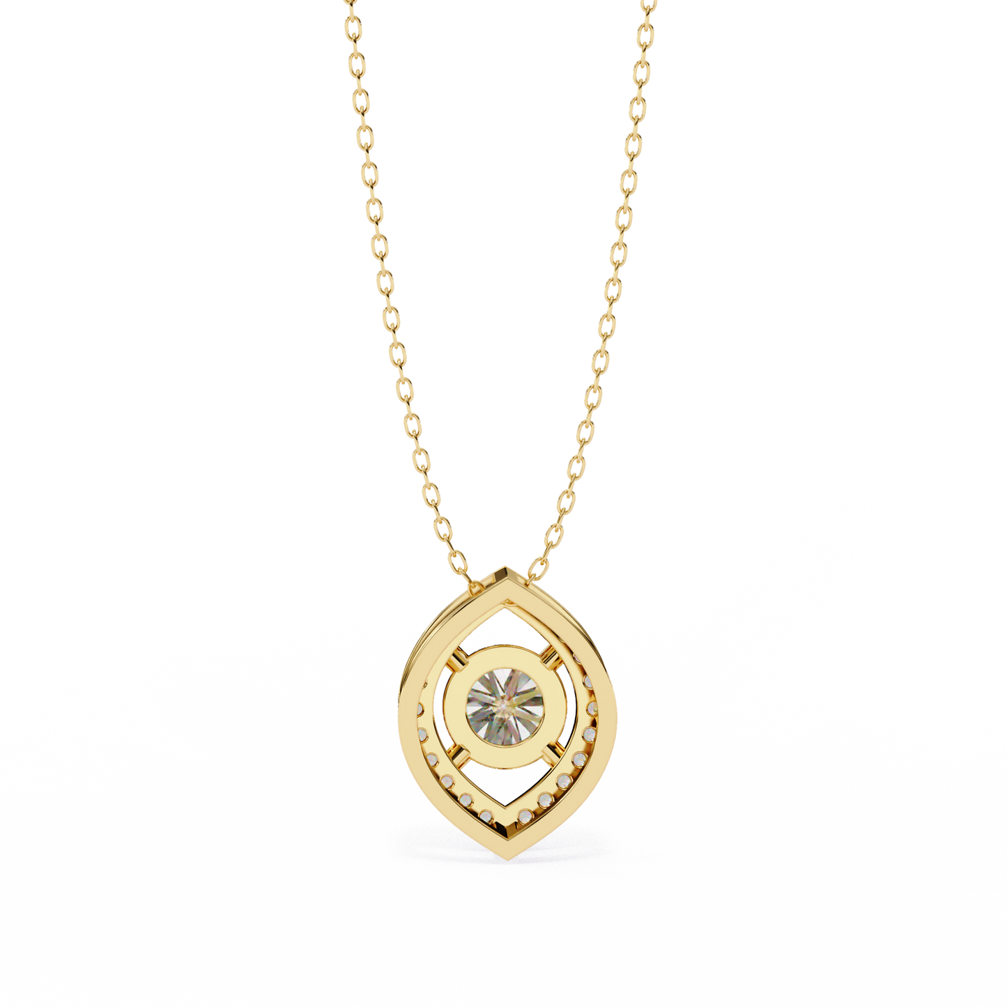 Modern Halo Solitaire Pendant in Radiant Yellow Gold- 0.56 Ct Round Diamonds