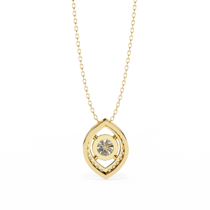 Modern Halo Solitaire Pendant in Radiant Yellow Gold- 0.56 Ct Round Diamonds