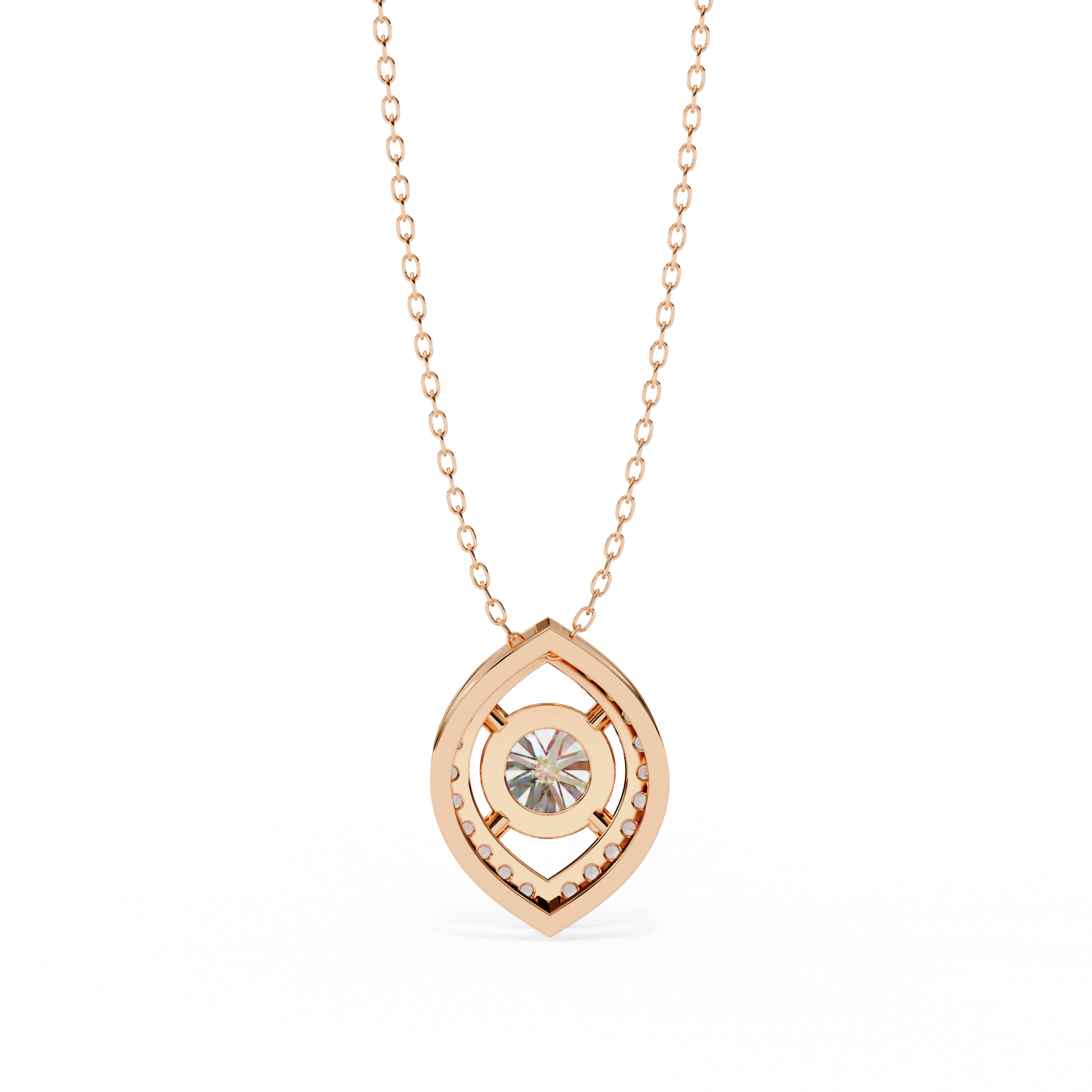 Modern Halo Solitaire Pendant in Radiant Yellow Gold- 0.56 Ct Round Diamonds