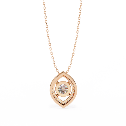 Modern Halo Solitaire Pendant in Radiant Yellow Gold- 0.56 Ct Round Diamonds