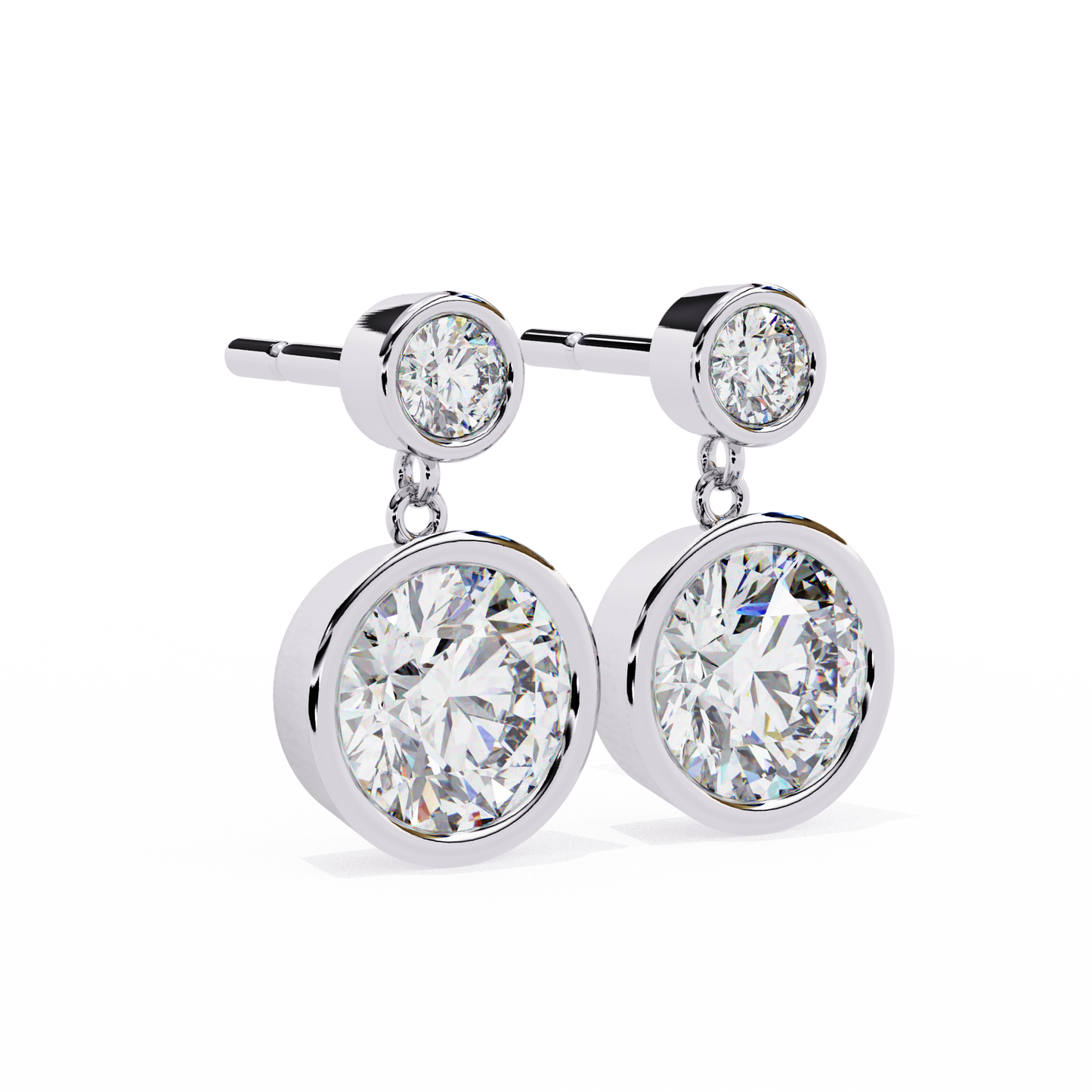 Aurora Bezel-Set Double Diamond Drop Earrings in Yellow Gold -1.83 Ct