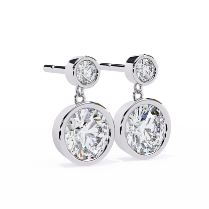 Aurora Bezel-Set Double Diamond Drop Earrings in Yellow Gold -1.83 Ct