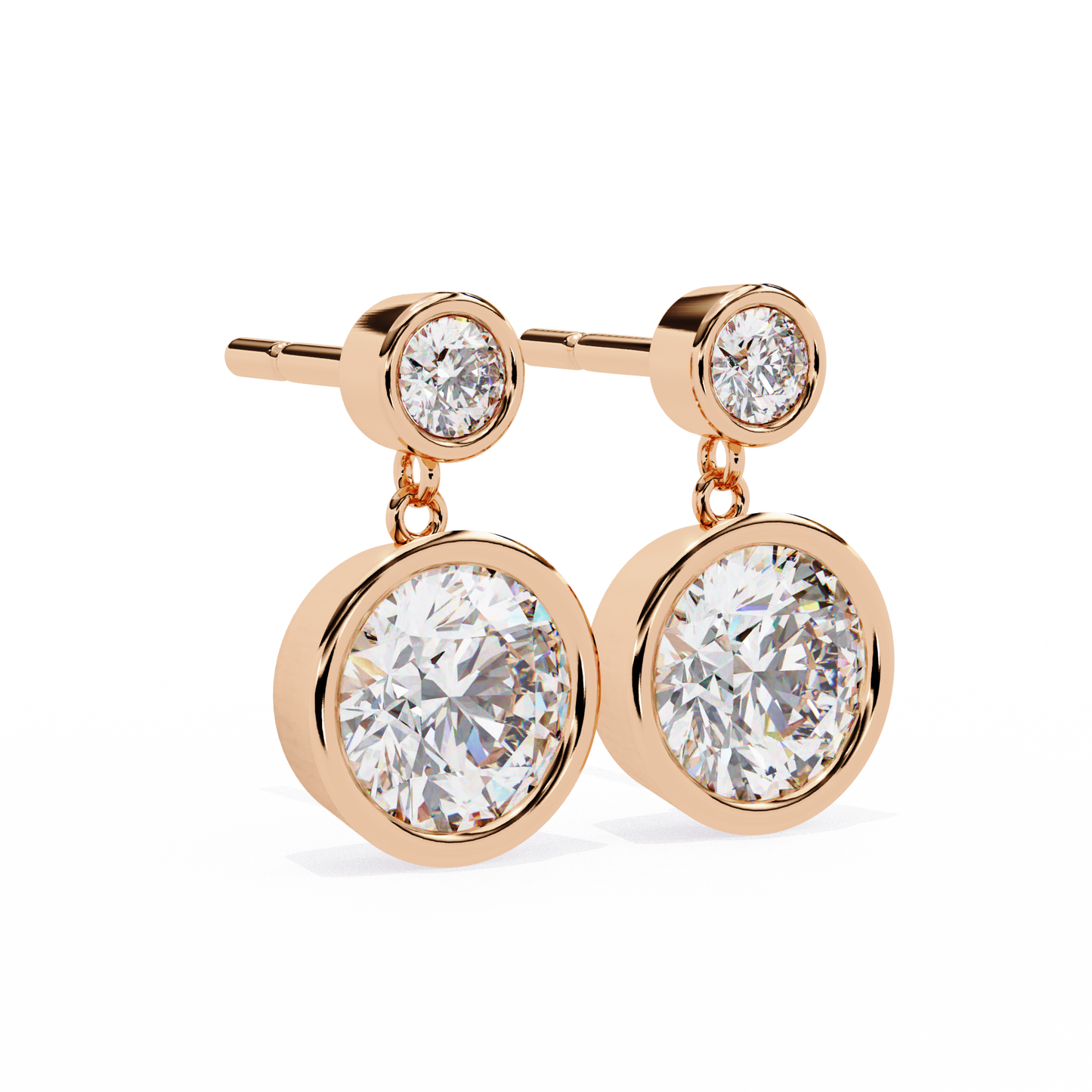 Aurora Bezel-Set Double Diamond Drop Earrings in Yellow Gold -1.83 Ct