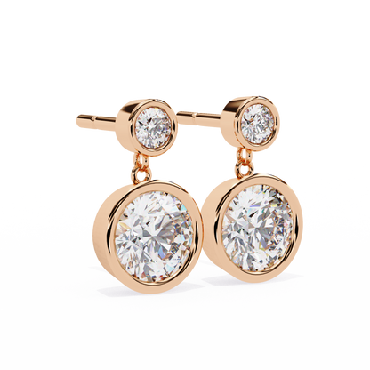 Aurora Bezel-Set Double Diamond Drop Earrings in Yellow Gold -1.83 Ct