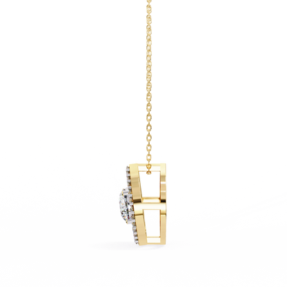Modern Halo Solitaire Pendant in Radiant Yellow Gold- 0.56 Ct Round Diamonds