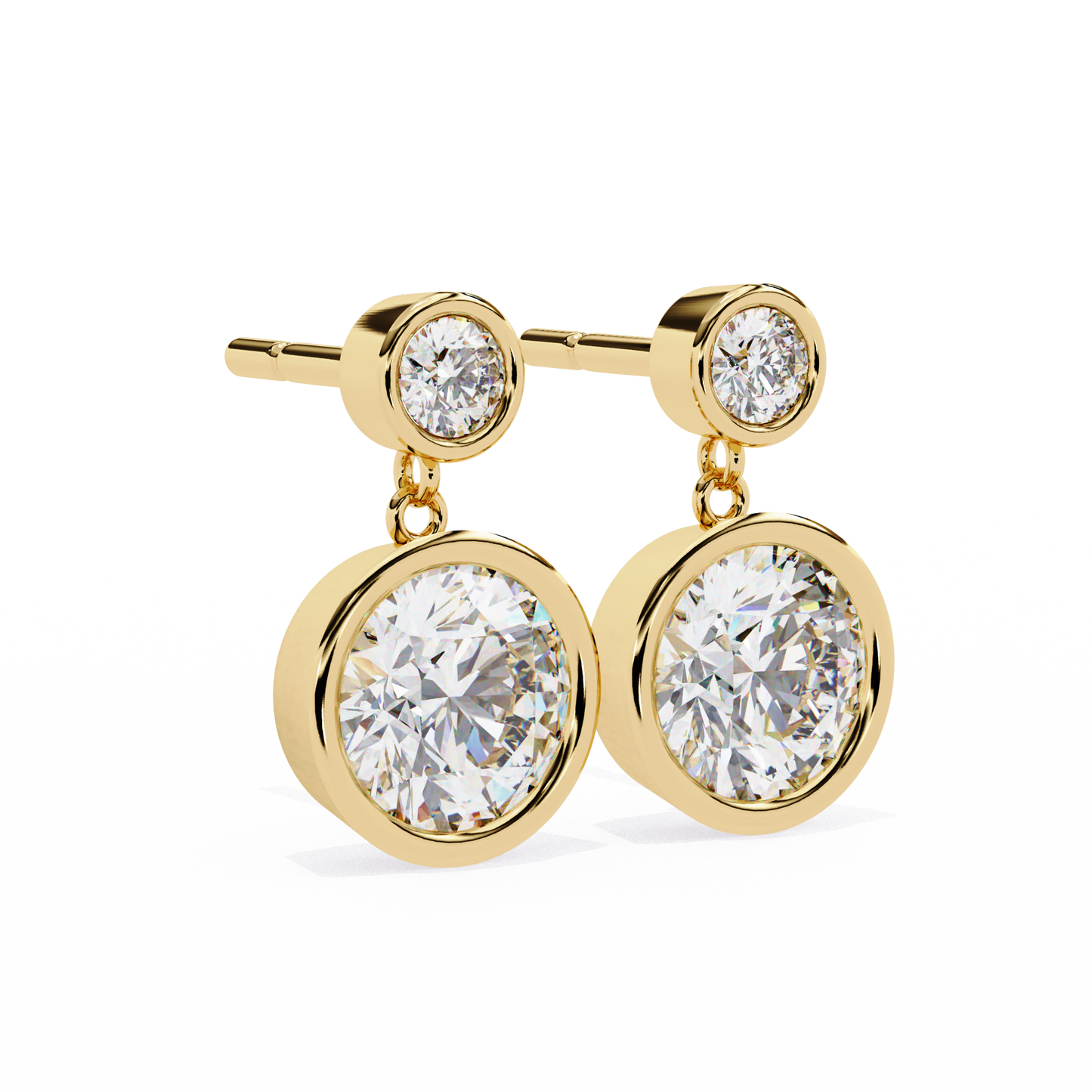 Aurora Bezel-Set Double Diamond Drop Earrings in Yellow Gold -1.83 Ct