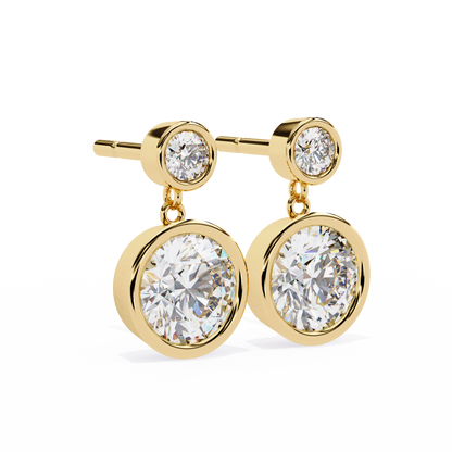 Aurora Bezel-Set Double Diamond Drop Earrings in Yellow Gold -1.83 Ct
