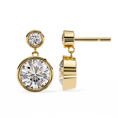 Aurora Bezel-Set Double Diamond Drop Earrings in Yellow Gold -1.83 Ct