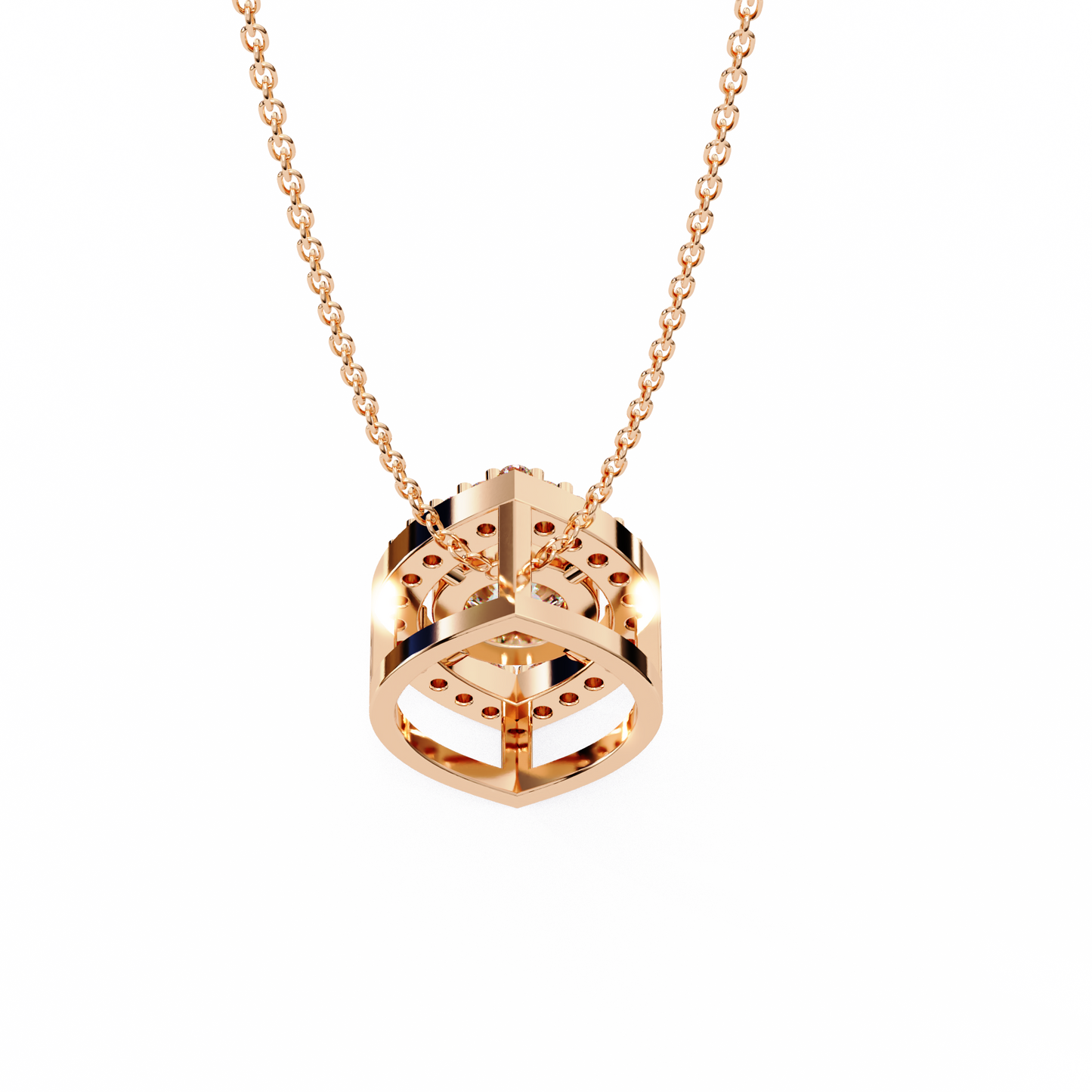 Modern Halo Solitaire Pendant in Radiant Yellow Gold- 0.56 Ct Round Diamonds