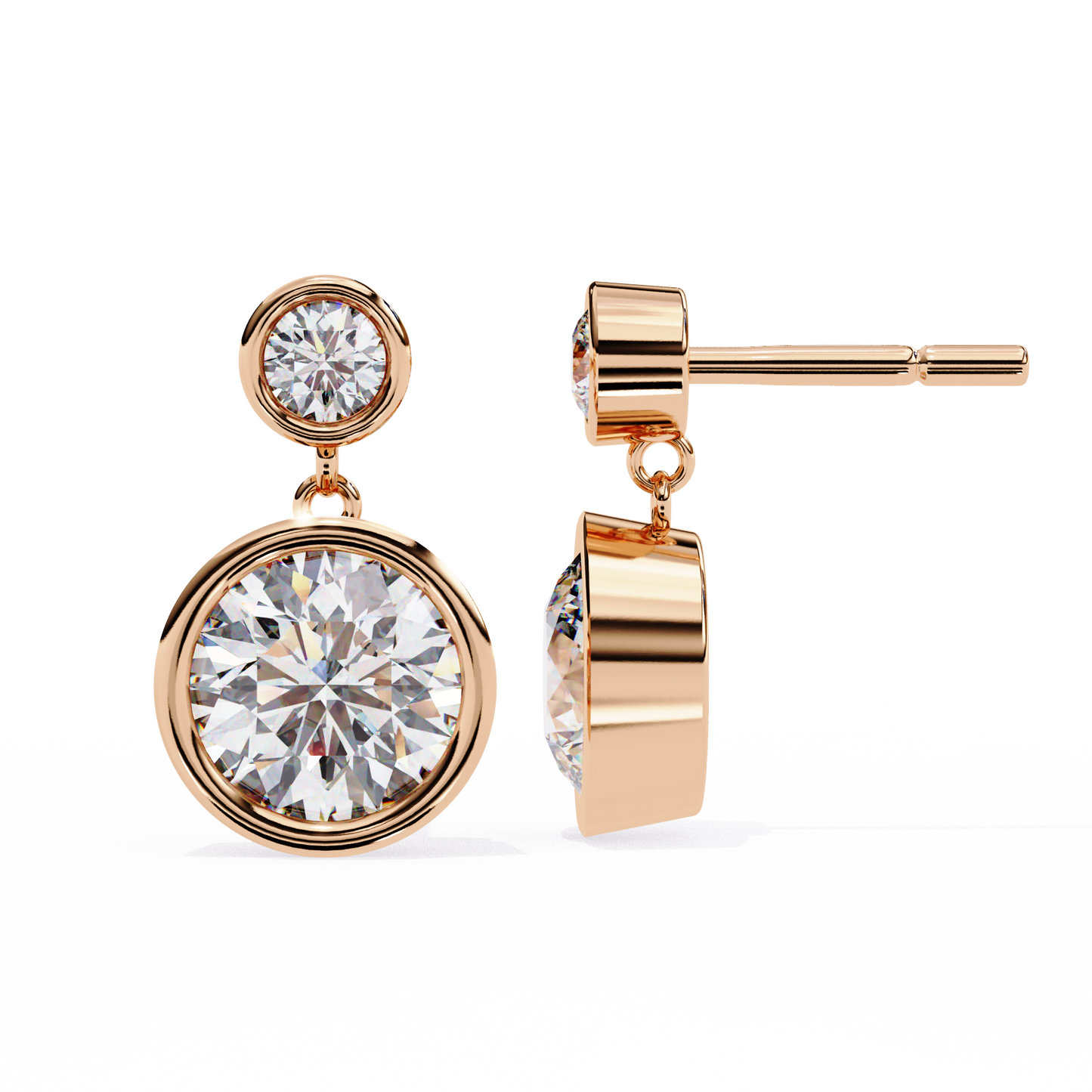 Aurora Bezel-Set Double Diamond Drop Earrings in Yellow Gold -1.83 Ct