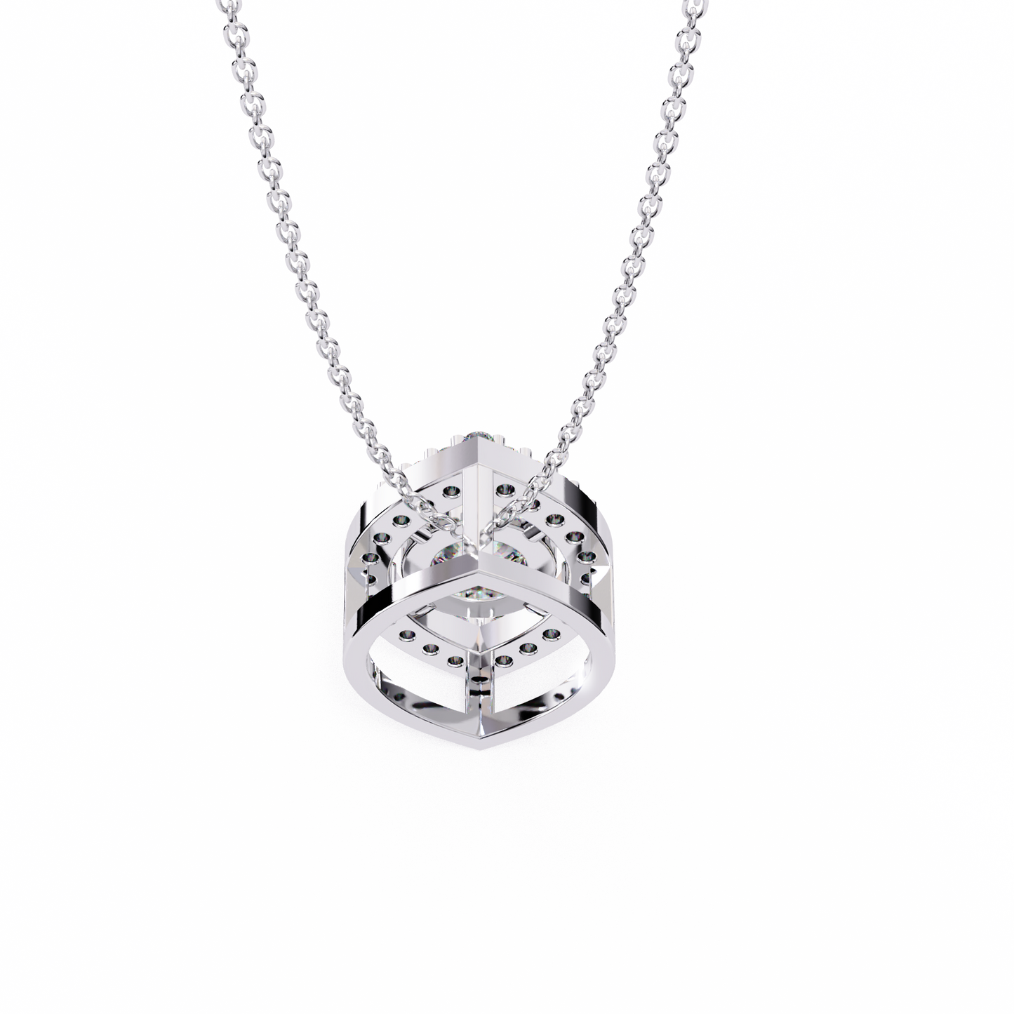 Modern Halo Solitaire Pendant in Radiant Yellow Gold- 0.56 Ct Round Diamonds