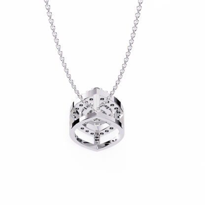 Modern Halo Solitaire Pendant in Radiant Yellow Gold- 0.56 Ct Round Diamonds