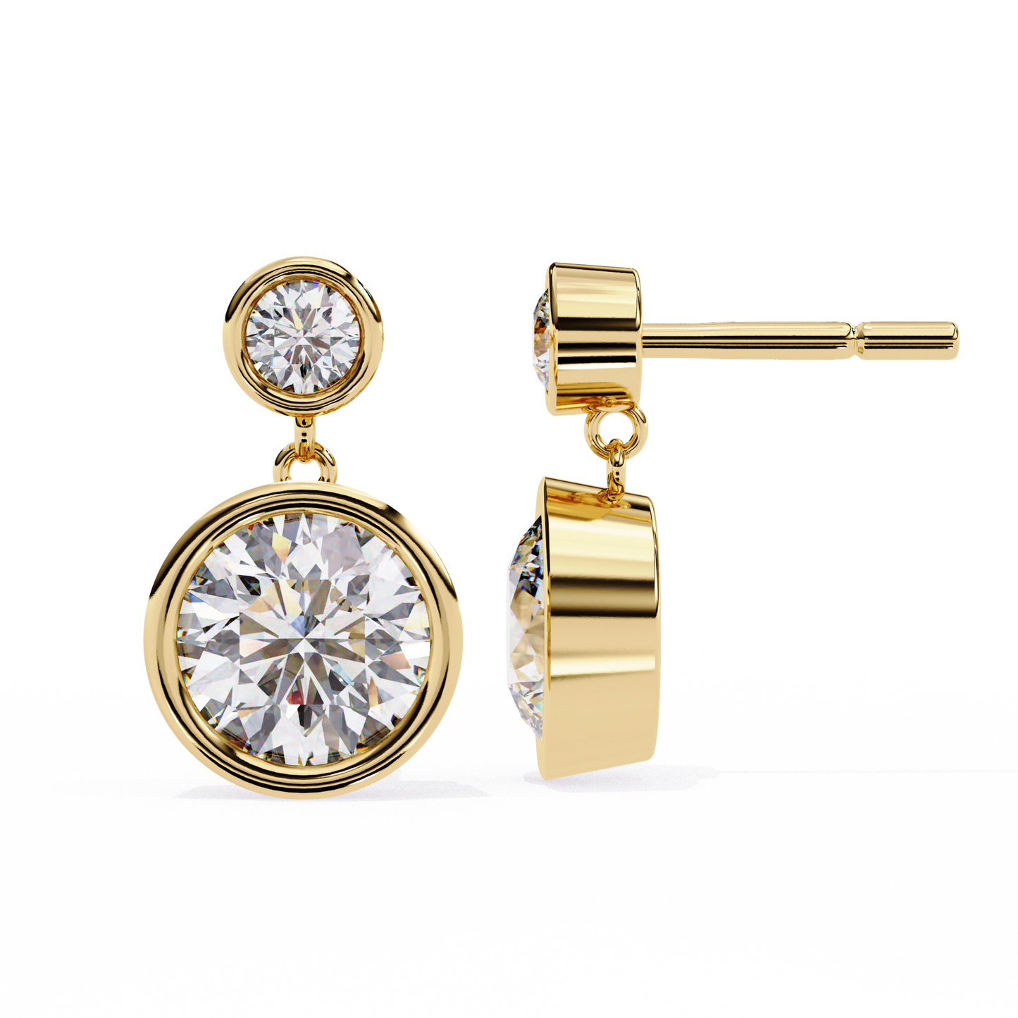 Aurora Bezel-Set Double Diamond Drop Earrings in Yellow Gold -1.83 Ct
