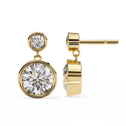 Aurora Bezel-Set Double Diamond Drop Earrings in Yellow Gold -1.83 Ct