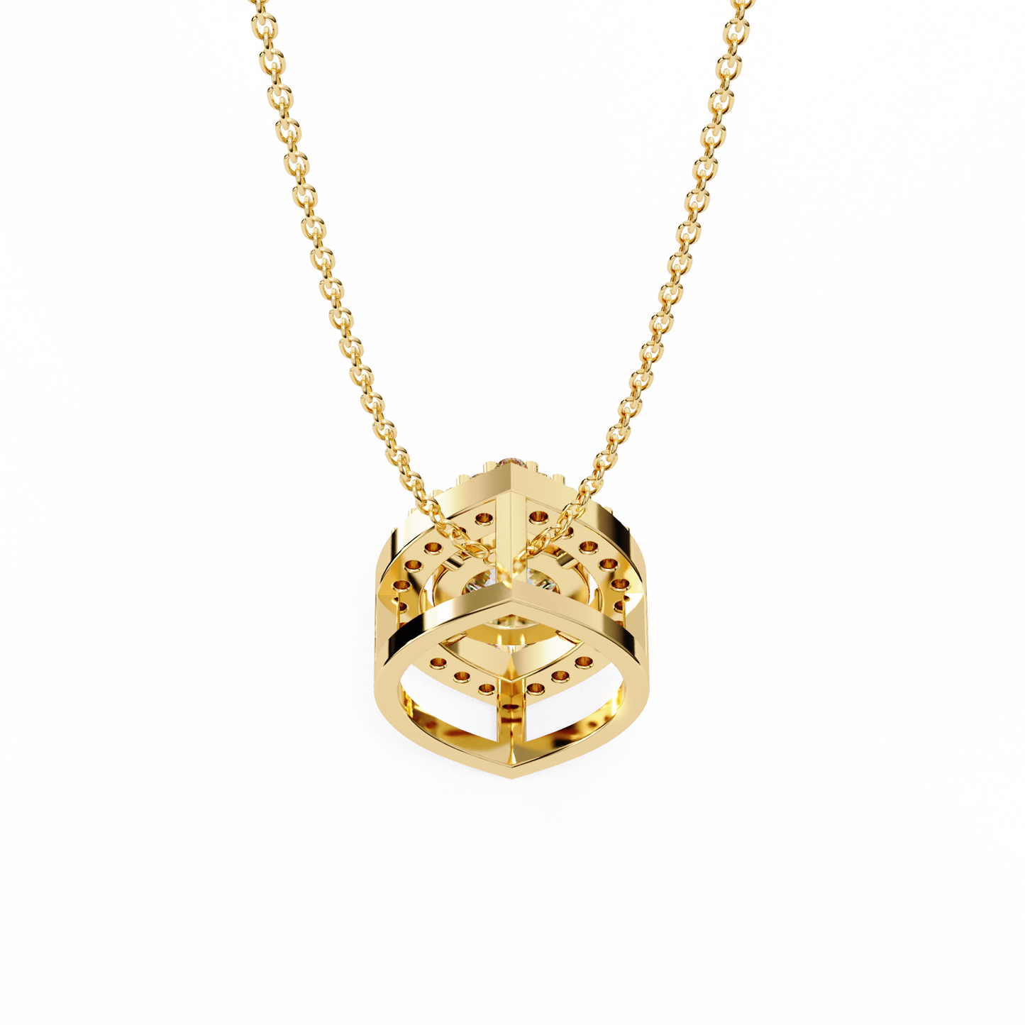 Modern Halo Solitaire Pendant in Radiant Yellow Gold- 0.56 Ct Round Diamonds