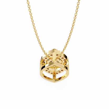 Modern Halo Solitaire Pendant in Radiant Yellow Gold- 0.56 Ct Round Diamonds