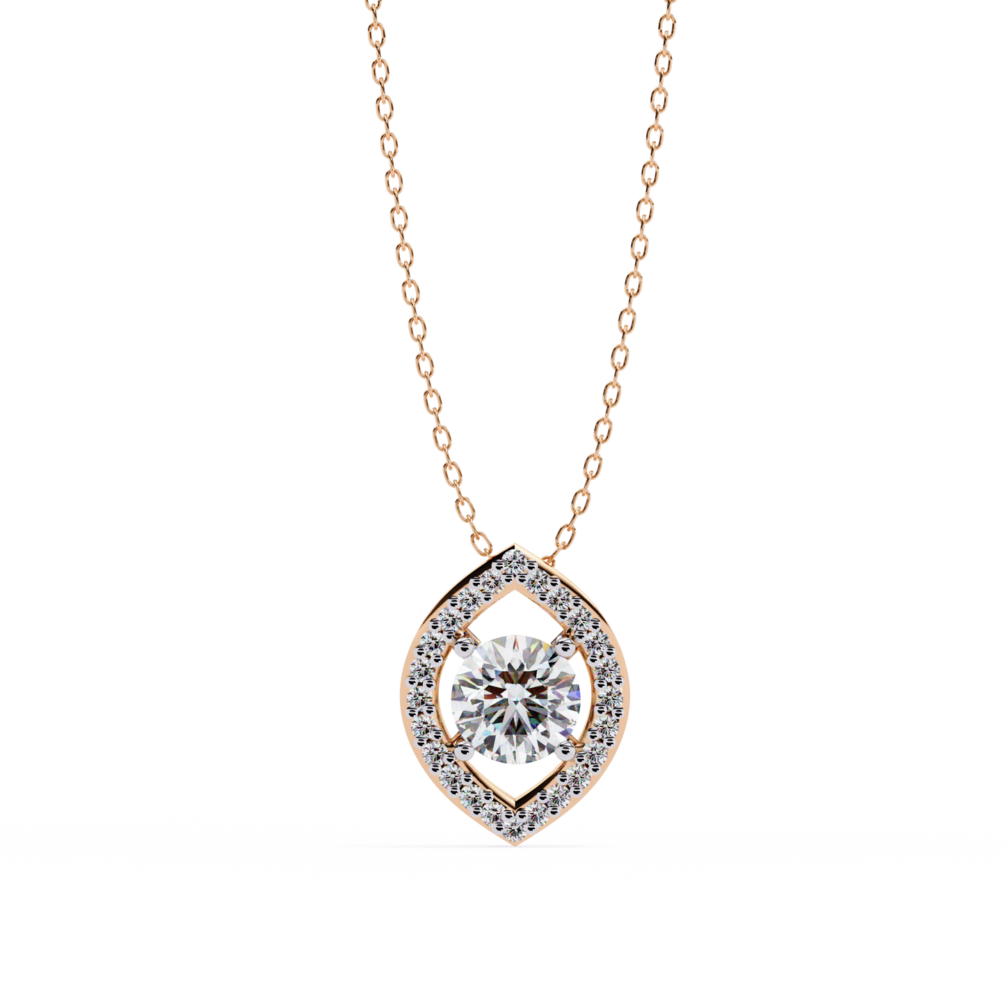 Modern Halo Solitaire Pendant in Radiant Yellow Gold- 0.56 Ct Round Diamonds