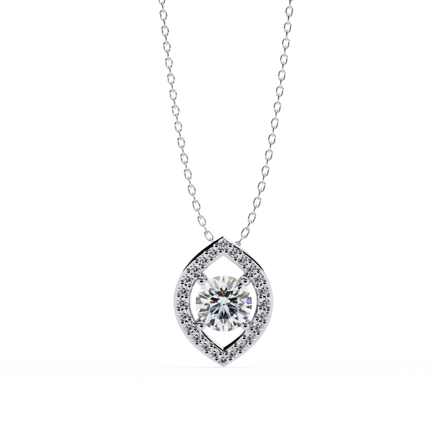 Modern Halo Solitaire Pendant in Radiant Yellow Gold- 0.56 Ct Round Diamonds