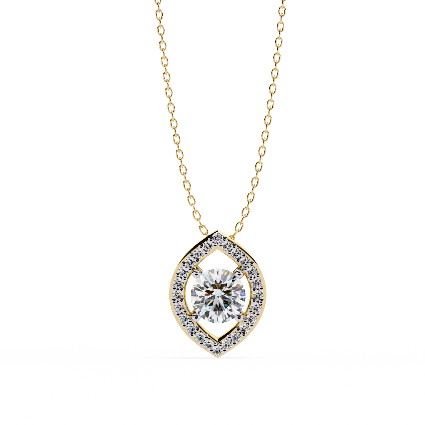 Modern Halo Solitaire Pendant in Radiant Yellow Gold- 0.56 Ct Round Diamonds