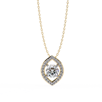 Modern Halo Solitaire Pendant in Radiant Yellow Gold- 0.56 Ct Round Diamonds