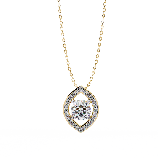 Modern Halo Solitaire Pendant in Radiant Yellow Gold- 0.56 Ct Round Diamonds